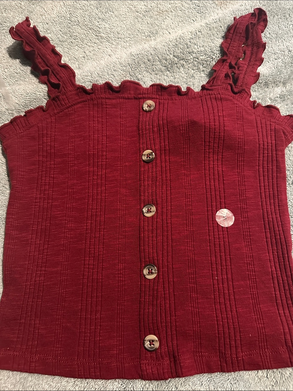Aeropostale Burgundy Ruffle-Trim Button Tank